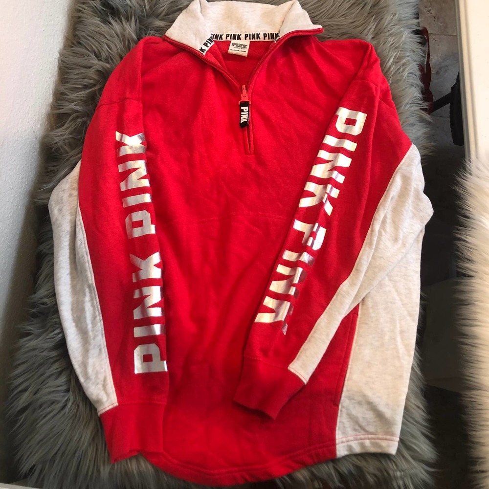 victoria's secret pink red logo quarter zip sweatshirt size XS extra small